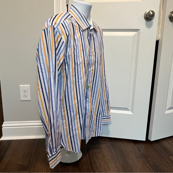 Paul Fredrick Men's 17 35 Multicolor Striped Cotton Trim Fit Dress Shirt - Picture 12 of 12
